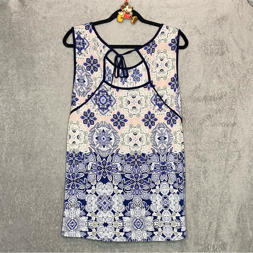 Lavish 3X Top Shirt Blue Pink Paisley Scoop Neck Sleeveless Stretch Casual - Picture 4 of 7